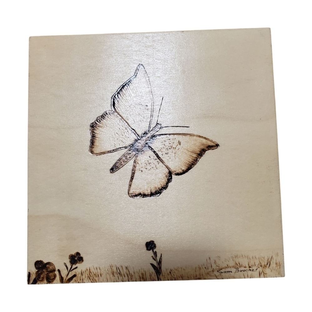 🇨🇦 Indigenous Made Wooden Plaque Art with Butterfly Design 🇨🇦